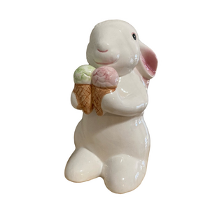 Ceramic Bunny Figurine with Ice Cream
